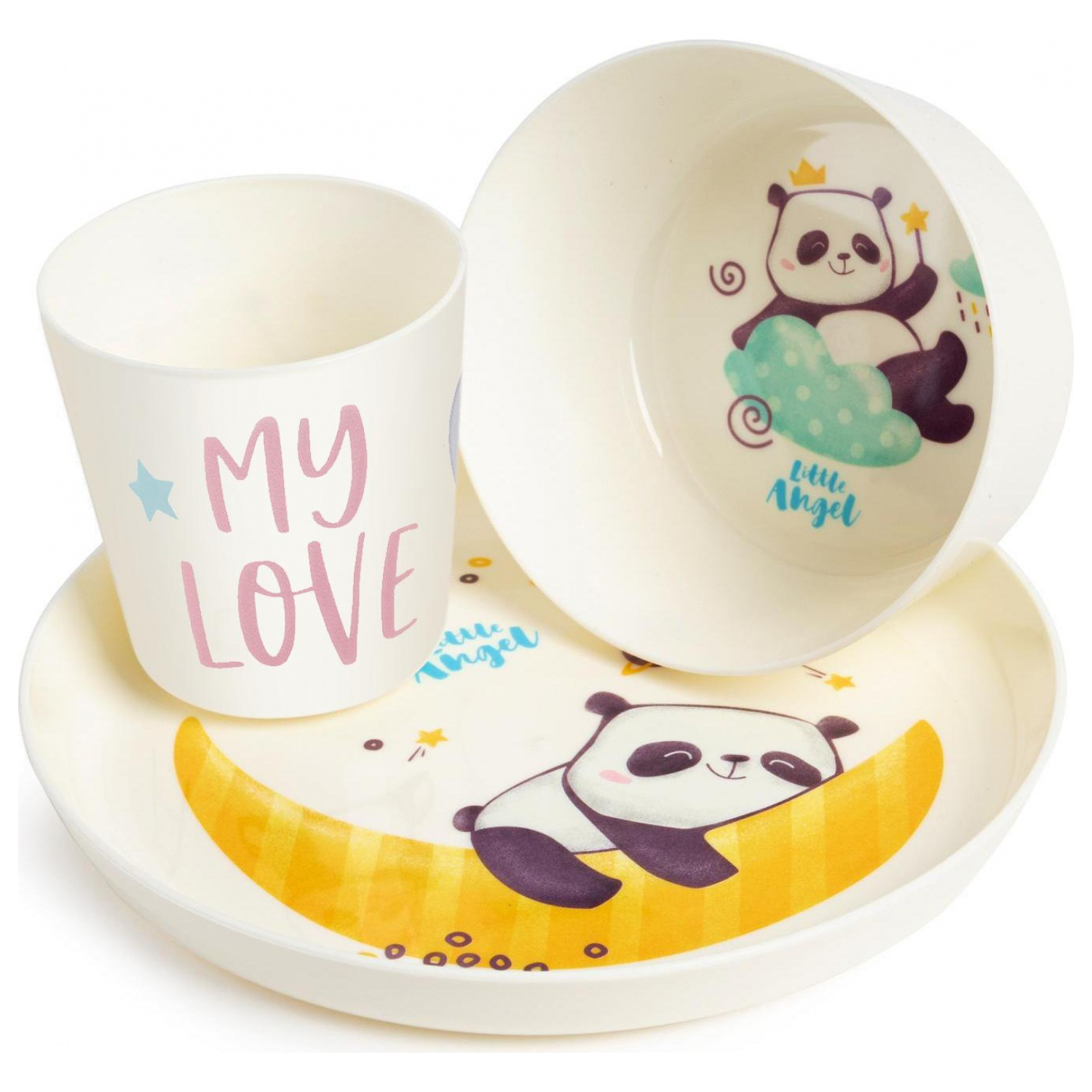 Набор детской посуды Lalababy Play with Me Panda, (тарелка, миска, стакан)