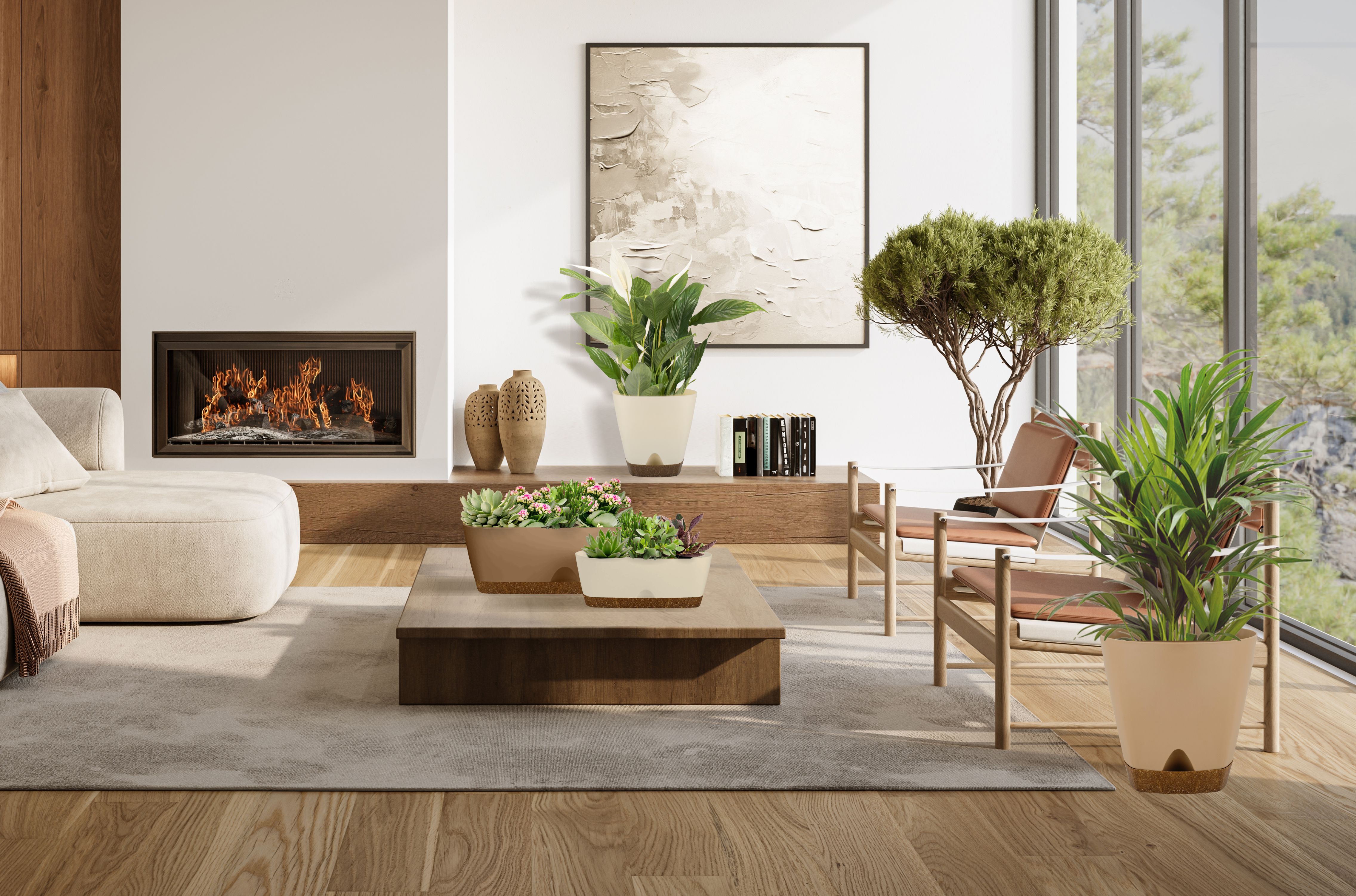 Горшок для цветов InGreen WOOD D110мм 0,65л с прикорневым поливом сливочный/бук