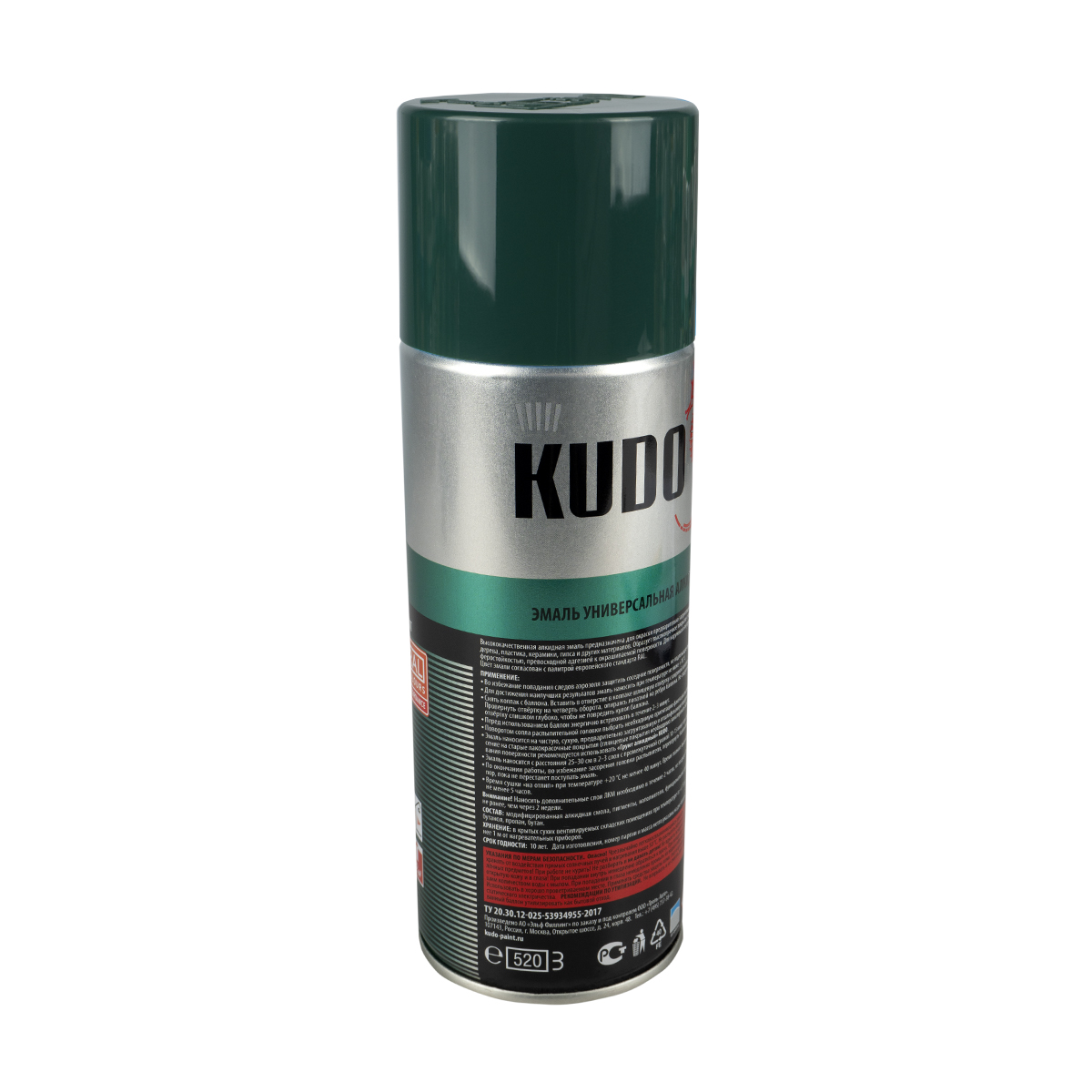 Аэрозольная алкидная краска Kudo KU-1007, 520 мл, RAL 6016, темно-зеленая