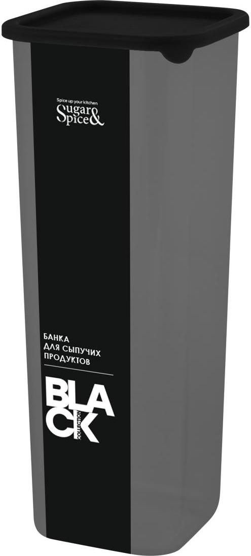 Банка для сыпучих продуктов Sugar&Spice Black квадратная 1,9л, с гибкой крышкой