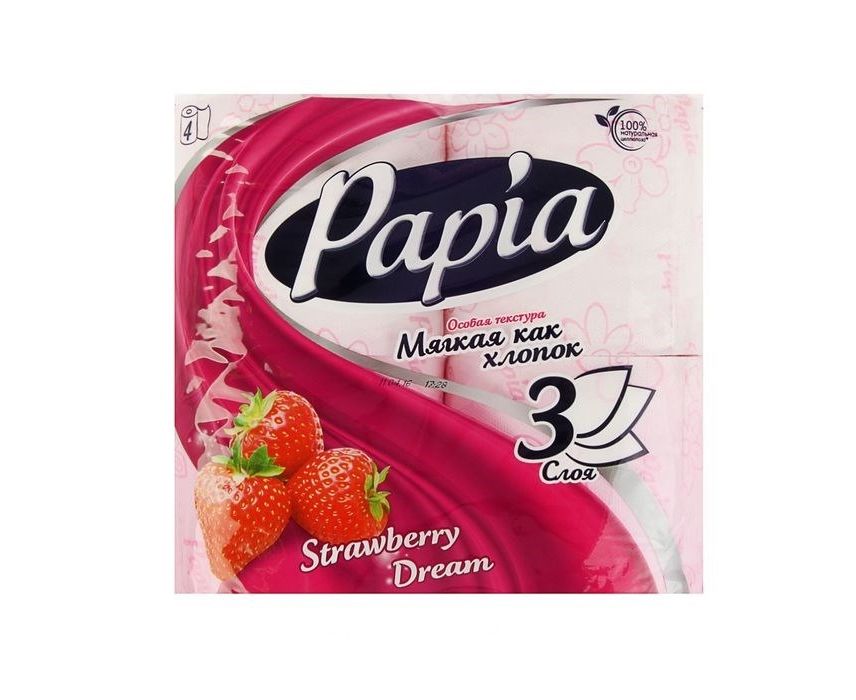 Бумага туалетная Papia  4 рул.3-х.сл Клубничная Мечта 