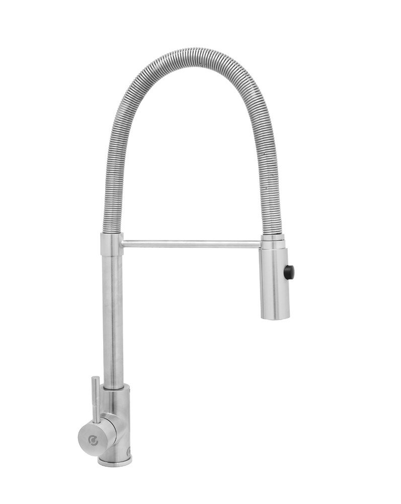 Смеситель Кухня SANTREK AQUA-829 "INOX"шар d-35 нерж.с гибким изливом