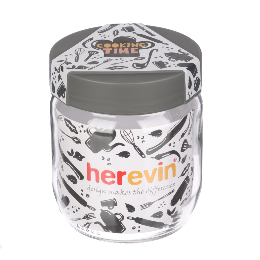 Банка для сыпучих продуктов HEREVIN Китчен вайт, стекло, 425мл, 142357-003