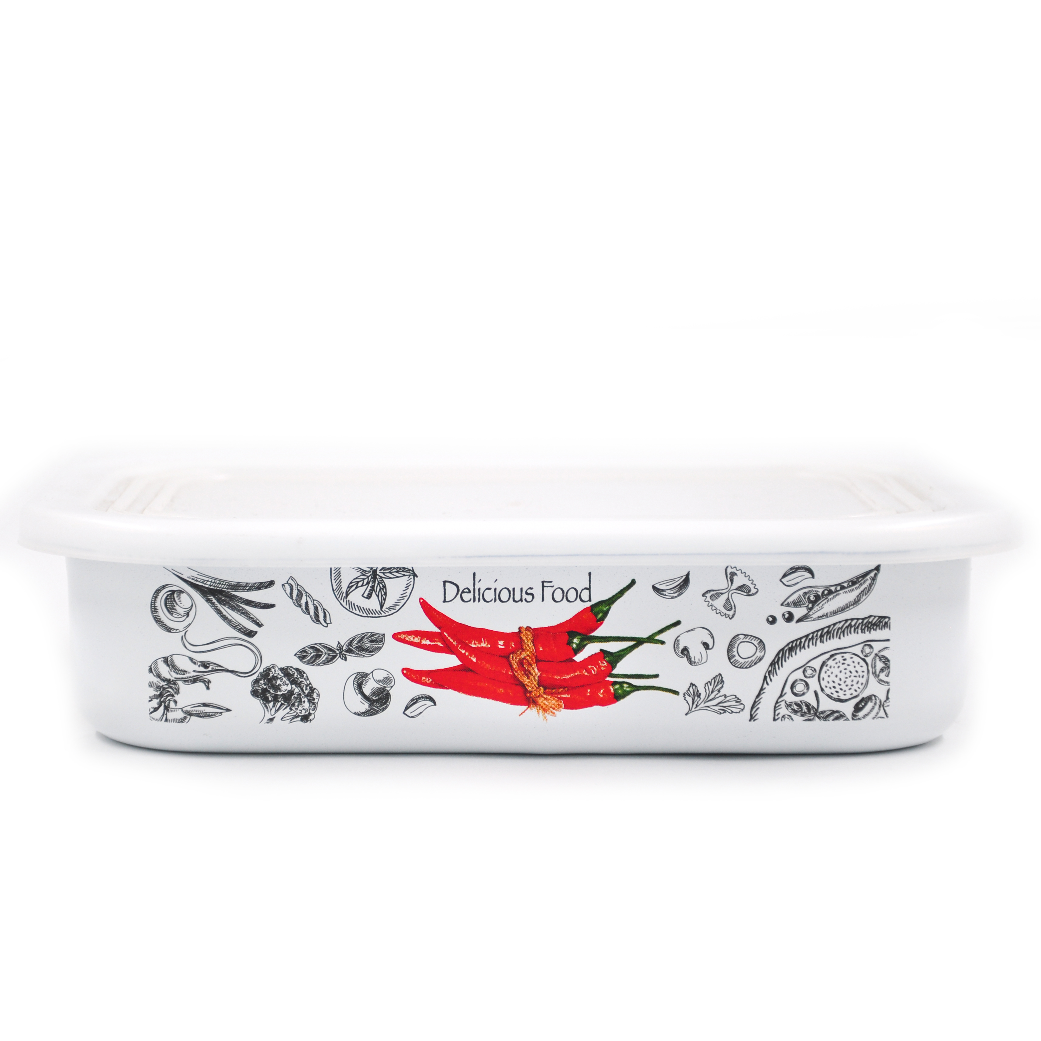 Лоток эмалированный 0,8 л Chilli, прямоугольный, пластик. крышка, APPETITE 