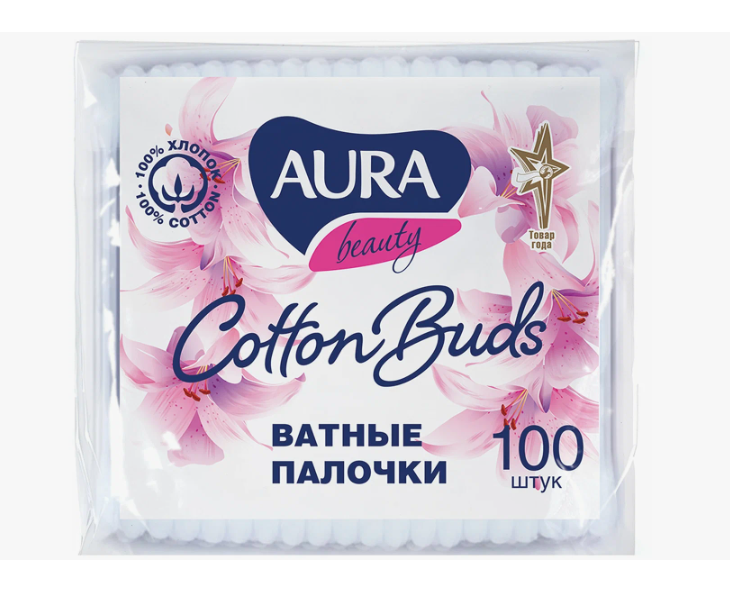 Ватные Палочки AURA 100 шт. пакет 