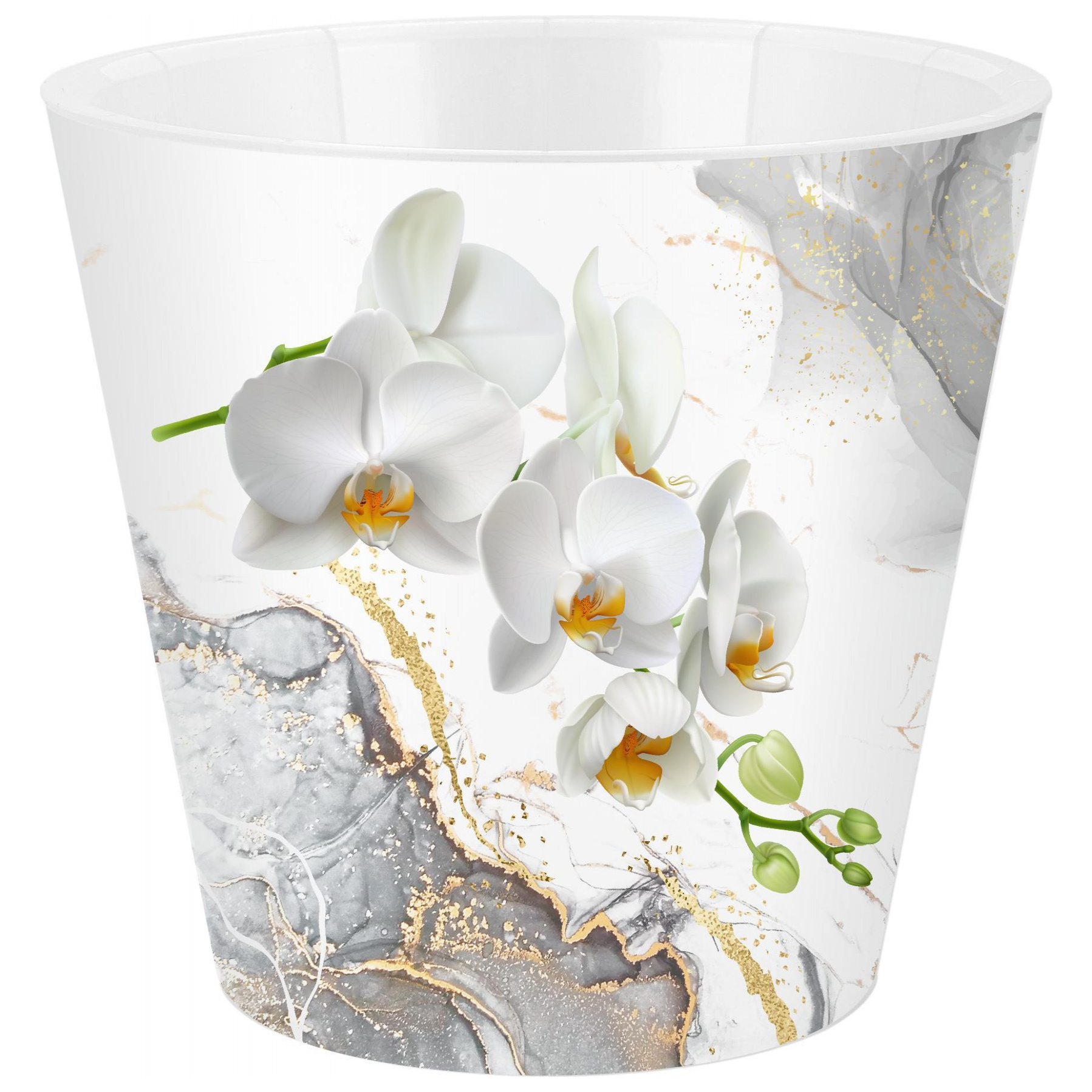 Горшок для цветов, InGreen London Orchid Deco, D160 мм, 1.6 л, с дренажной вставкой, белая орхидея