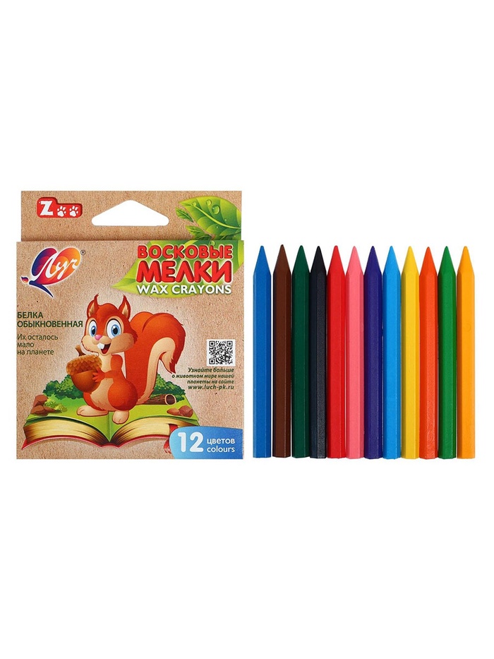 Мелки восковые 12цв Луч ZOO, шестигранные
