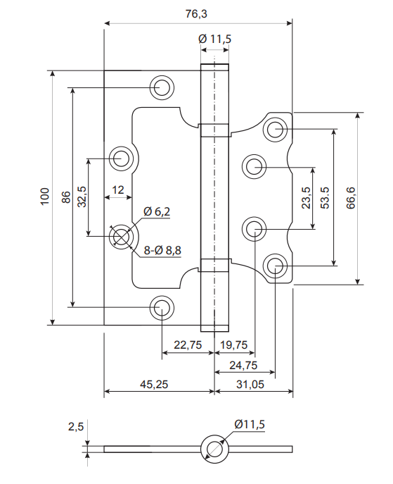 Петля накладная Code Deco 100*75*2,5-B2-GRF