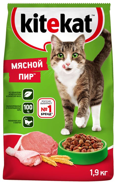 Сухой корм Kitekat для взрослых кошек Мясной Пир, 1,9 кг