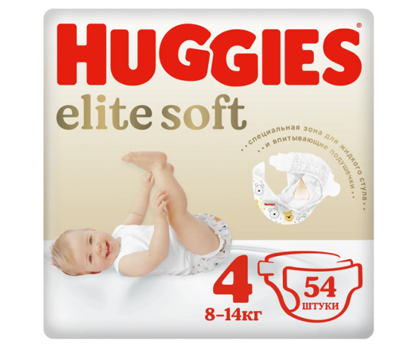 Подгузники Huggies Elite Soft 4  (8-14кг),  54 шт 