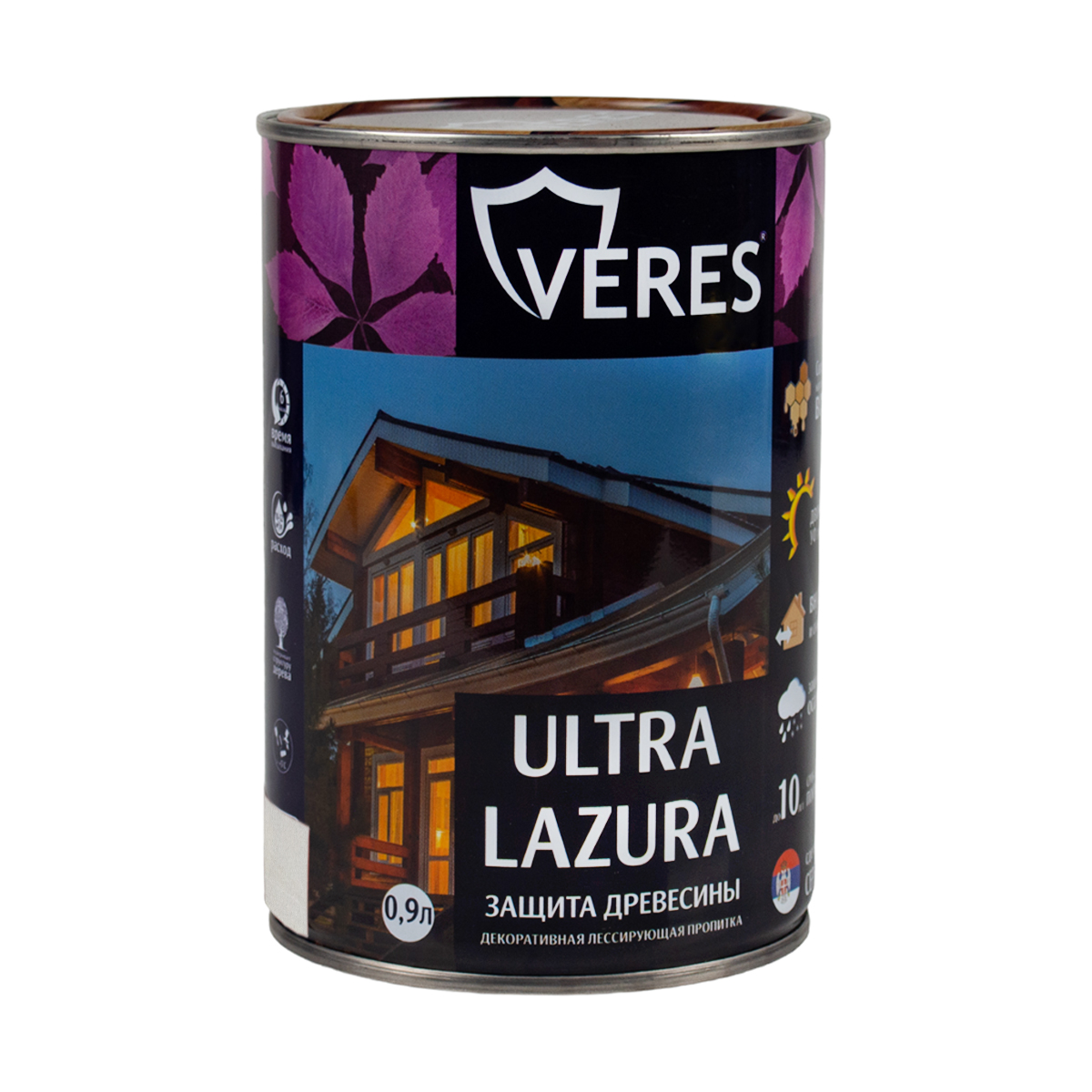 Декоративная пропитка для дерева Veres Ultra Lazura №12, глянцевая, 0,9 л, белая