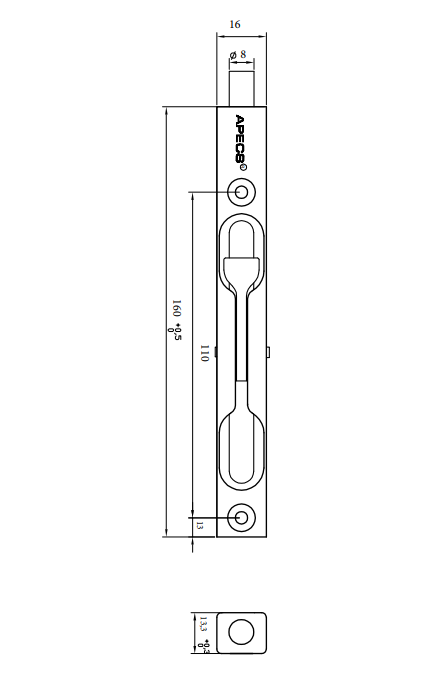 Шпингалет торцевой Apecs FB-01-160-G