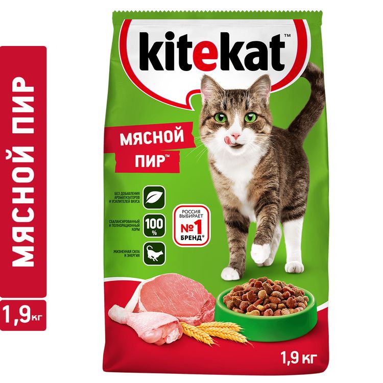 Сухой корм Kitekat для взрослых кошек Мясной Пир, 1,9 кг
