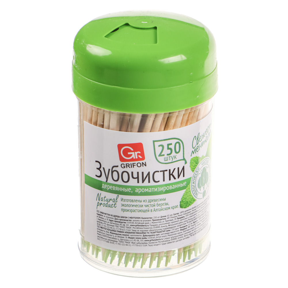 GRIFON Зубочистки деревянные с ментолом, 250шт