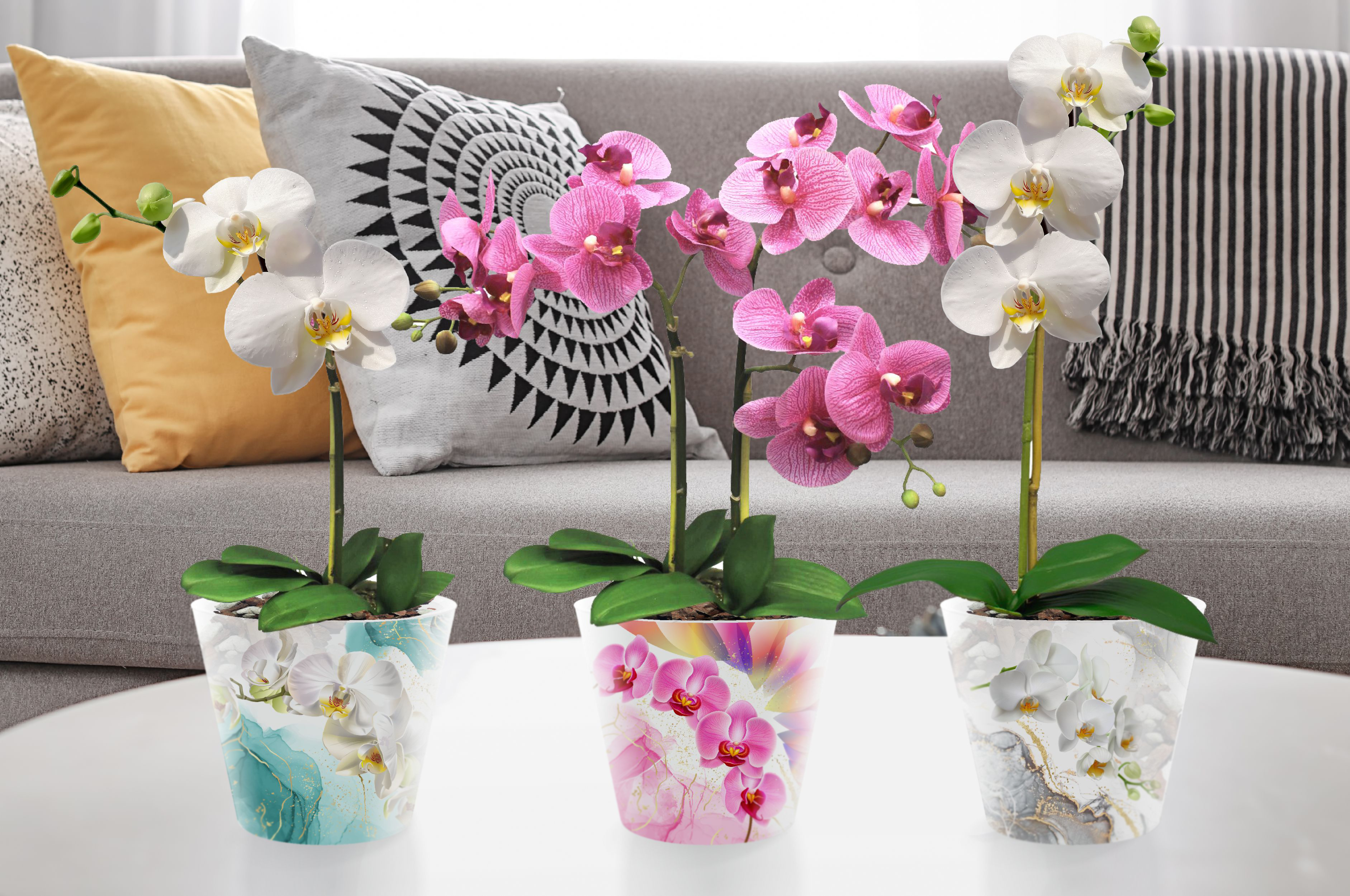 Горшок для цветов, InGreen London Orchid Deco, D160 мм, 1.6 л, с дренажной вставкой, голубая орхидея