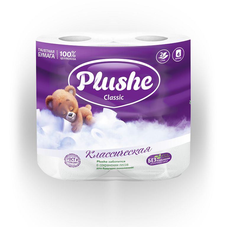 Бумага туалетная Plushe "Classic"  4 рул.*18м., 2 слоя, Белый