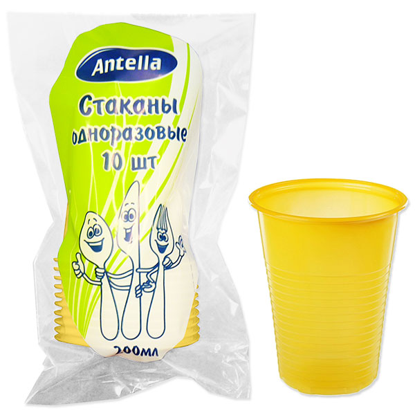 стакан 200мл 10шт ЖЕЛТЫЙ Антелла