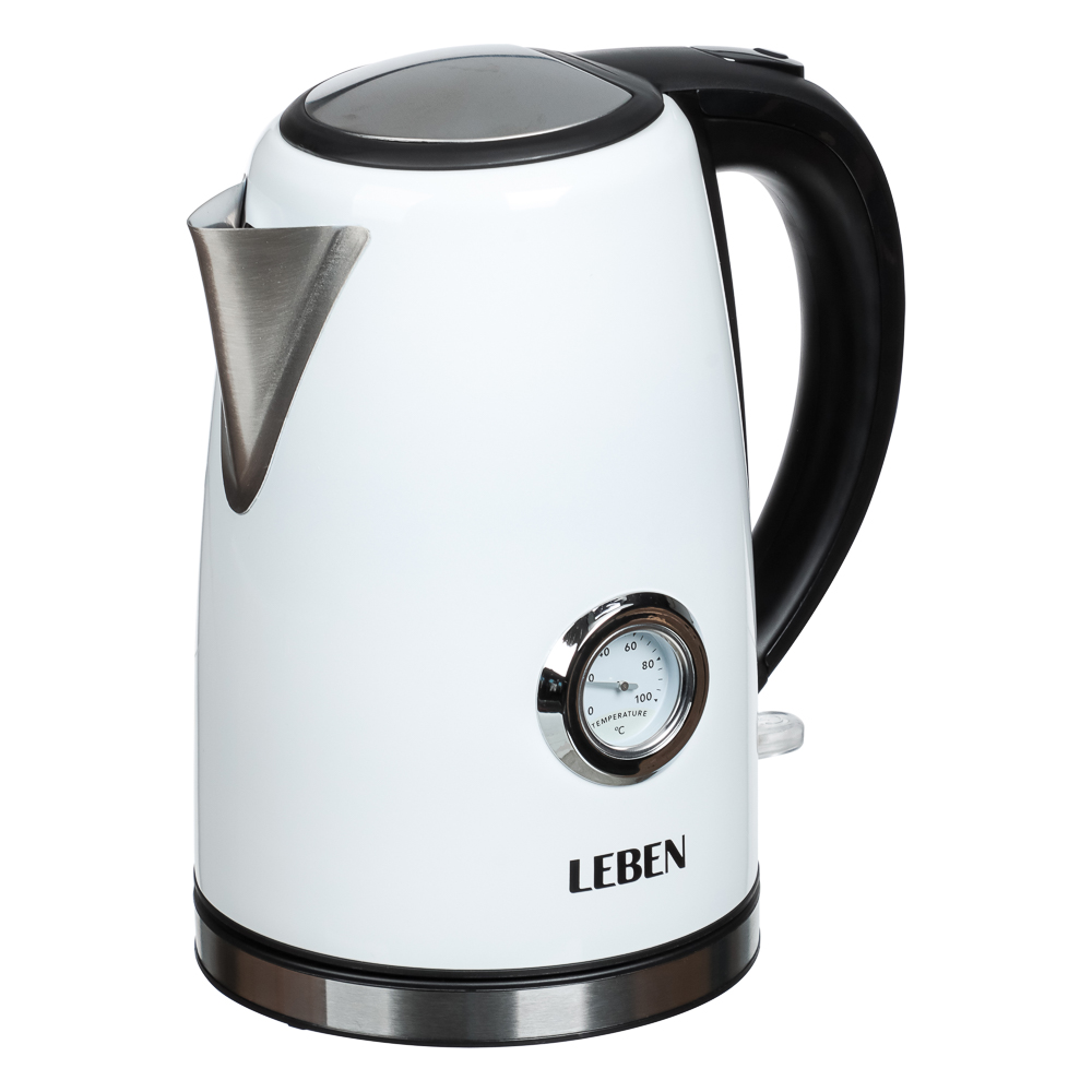 Чайник электрический LEBEN 1,7л, 2200Вт, скрытый нагр.элемент, автооткл., термометр, сталь