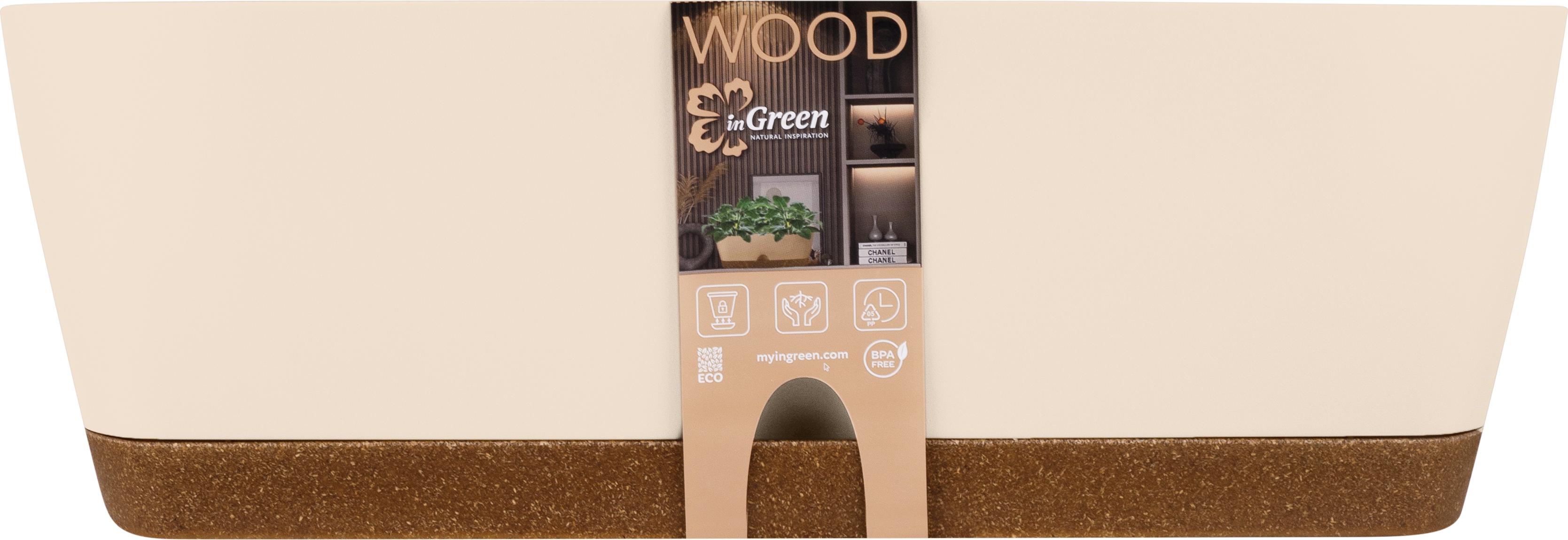 Балконный ящик InGreen WOOD, 40 см сливочный/бук