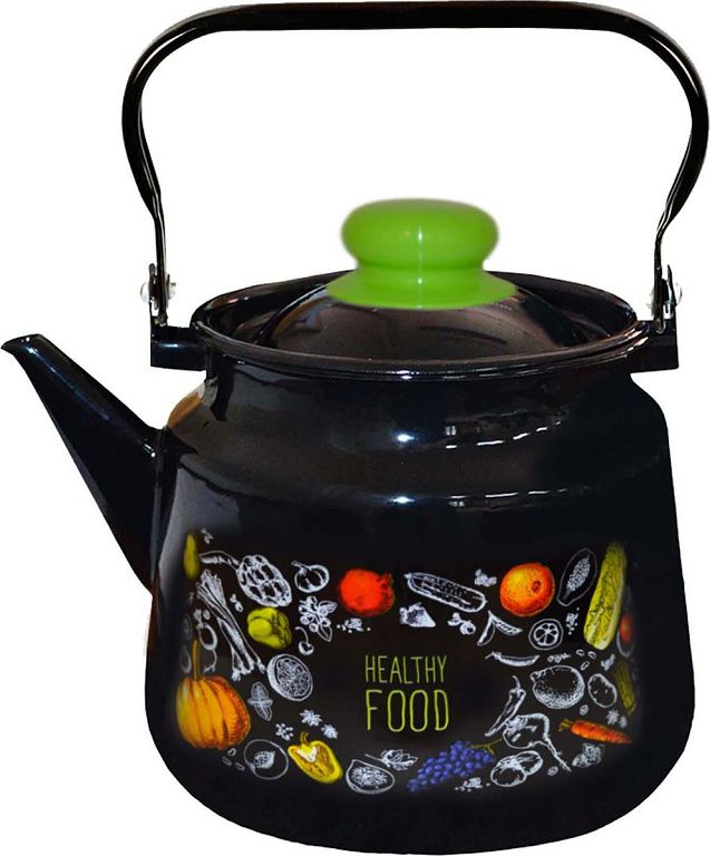 Чайник эмаль APPETITE Healthy food  3,5 л, с декором, с эмаль крышкой, с эмаль ручкой, для индукции, черный