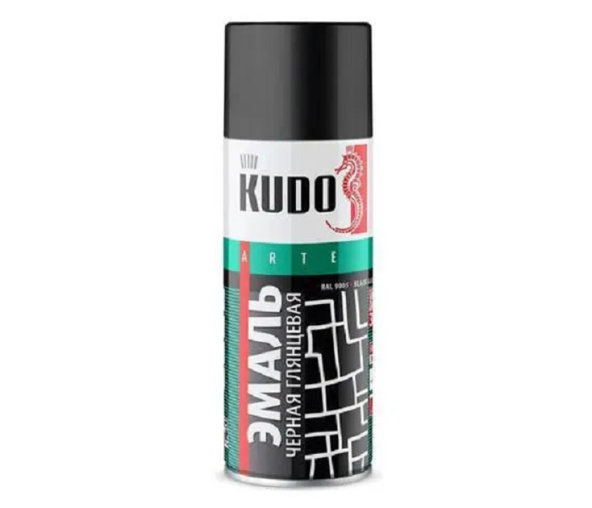КРАСКА АЭРОЗОЛЬ ЧЕРНАЯ ГЛЯНЦ. 520 МЛ  "KUDO" KU-1002