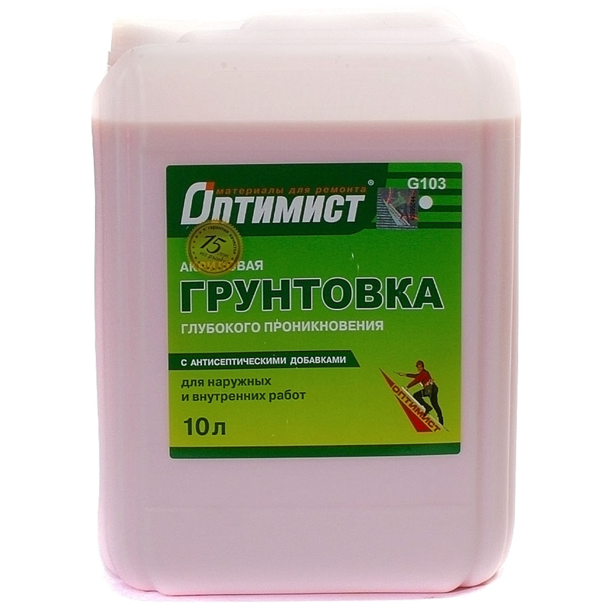 Грунтовка акриловая глубокого проникновения для наружных и внутренних работ G103 10 л Оптимист