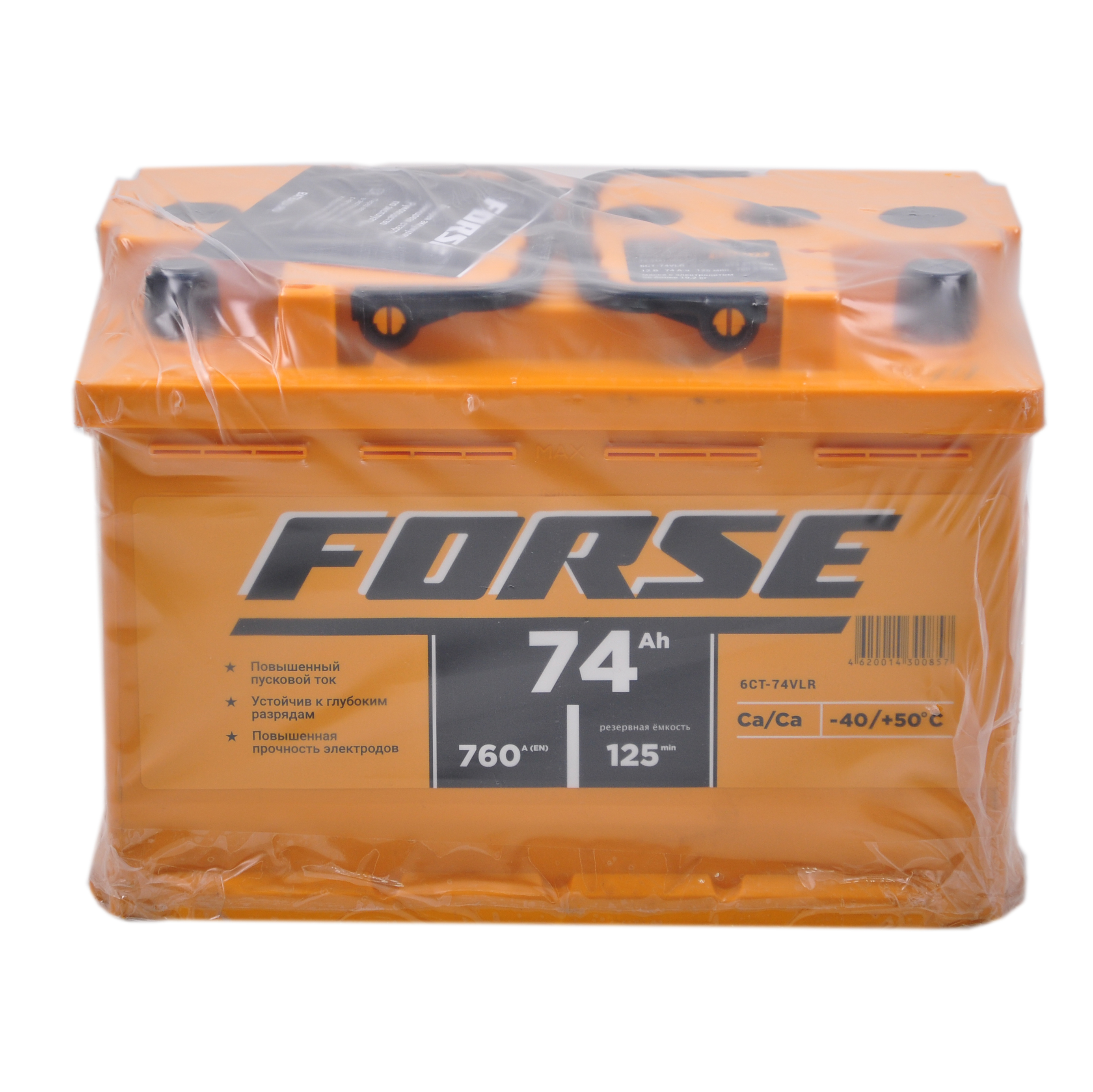 Аккумулятор Forse 74R, 74 А·ч, пусковой ток 720 А, обратная полярность, 276×175×190 мм, залитый