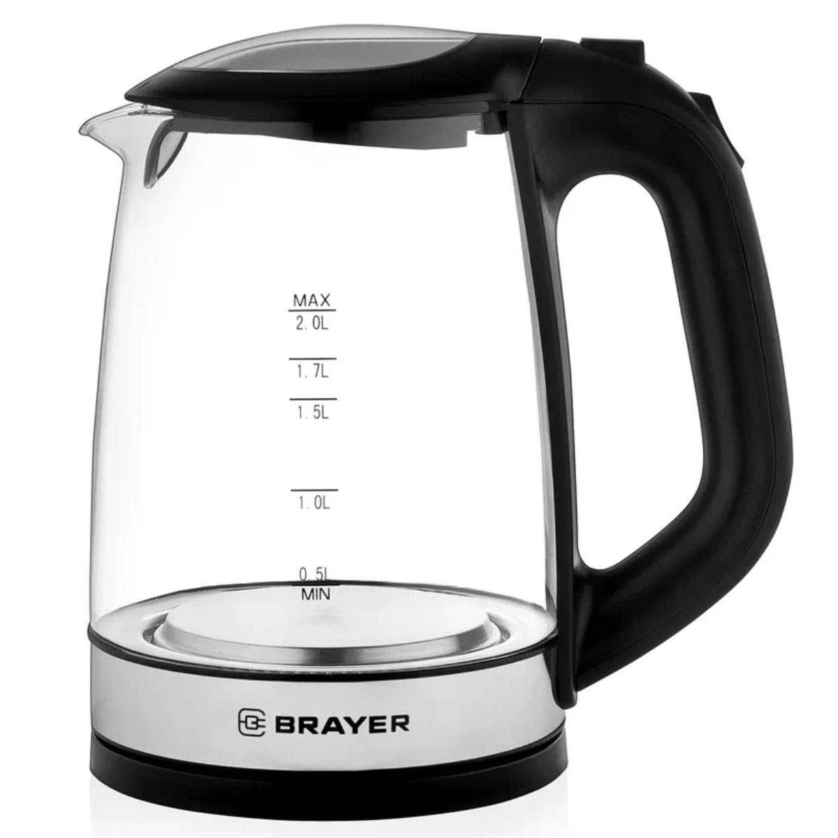 Чайник эл. BRAYER BR1040BK, 2л., 2200Вт, подсветка, стекл., черный