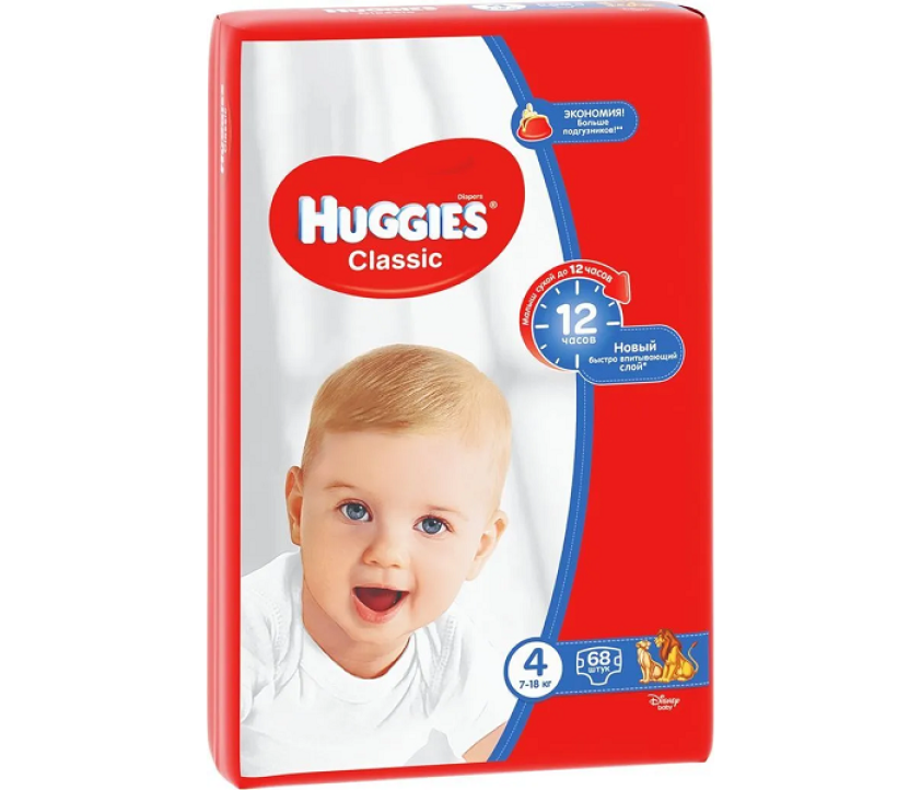 Подгузники Huggies Classic 4  7-18 кг, 68 шт