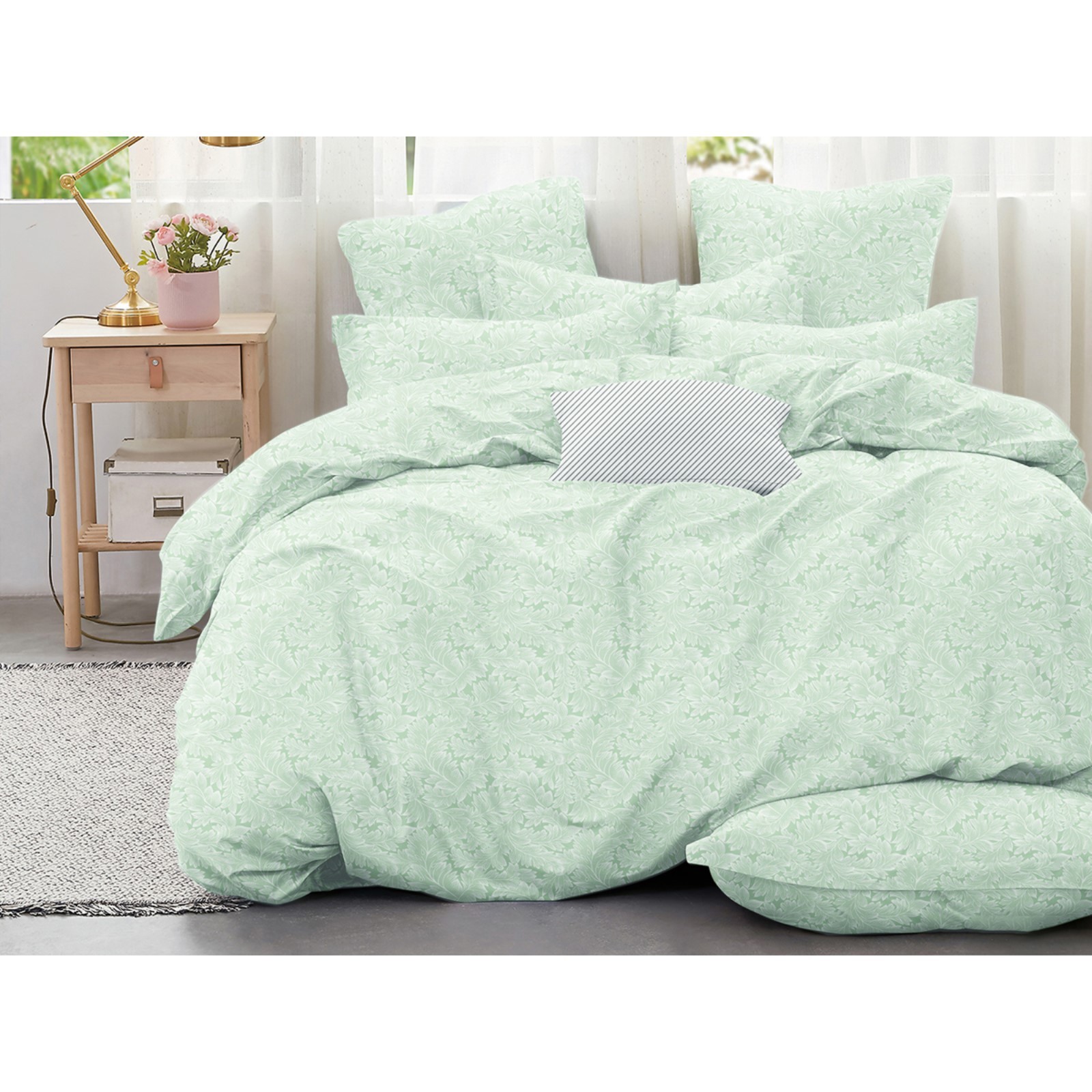 КПБ Макопоплин "Poplin Jacquard" полуторный 145*215*1 150*220*1(±5) 70*70*2(±2) (15/001-PPG, Листья