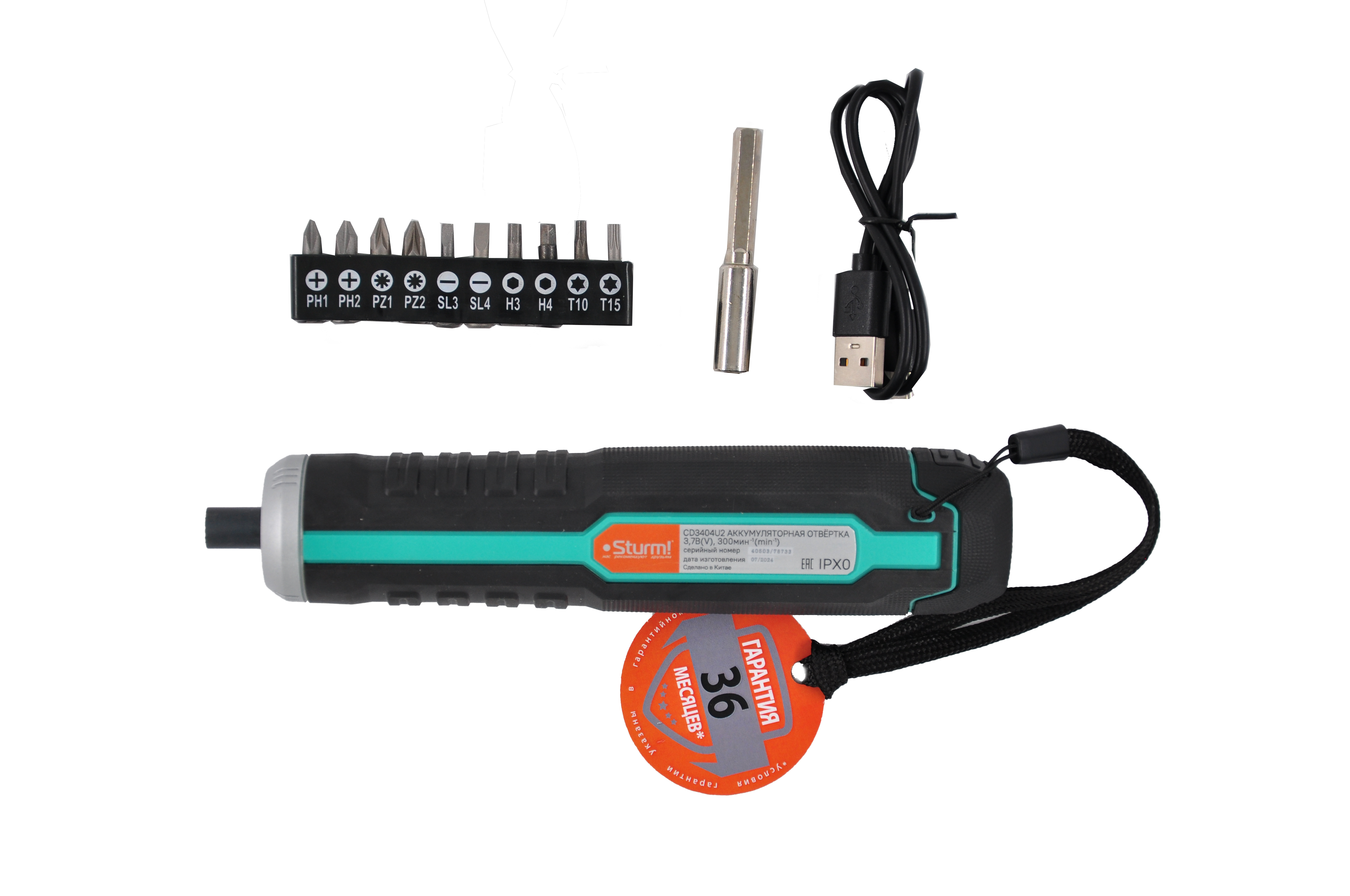 Аккумуляторная отвертка Sturm!,3,6В,micro USB ,подсветка,индикат напр,набор бит,без ЗУ