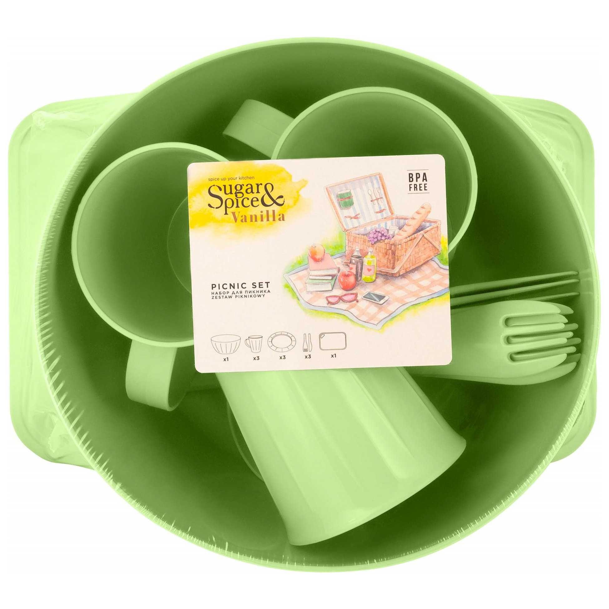 Набор для пикника Sugar&Spice Vanilla, на 3-х персон, (12 предметов), фисташка
