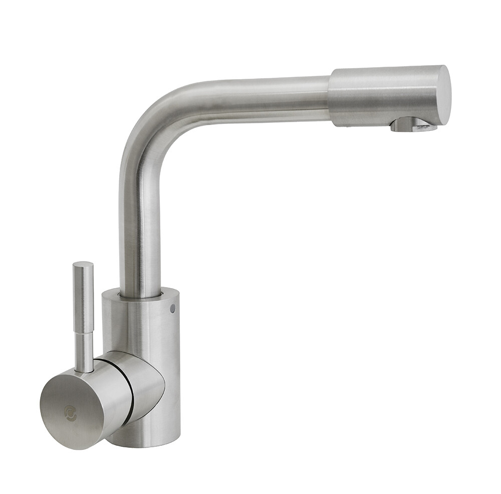 Смеситель Кухня SANTREK AQUA-960 "INOX" шар d-35 нерж,низкий Г-образный излив