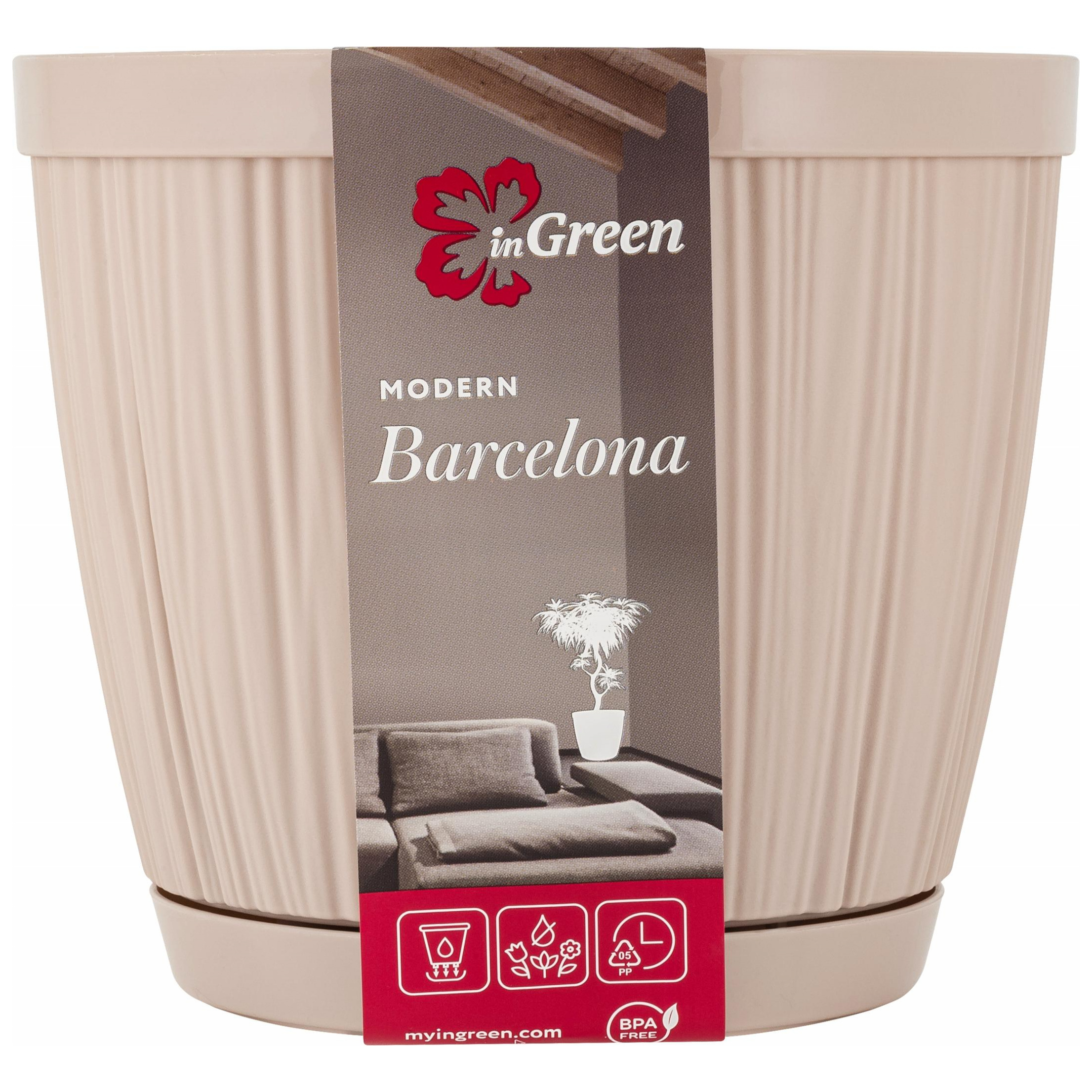 Горшок для цветов InGreen BARCELONA,1.8 л, D 155 мм, молочный шоколад