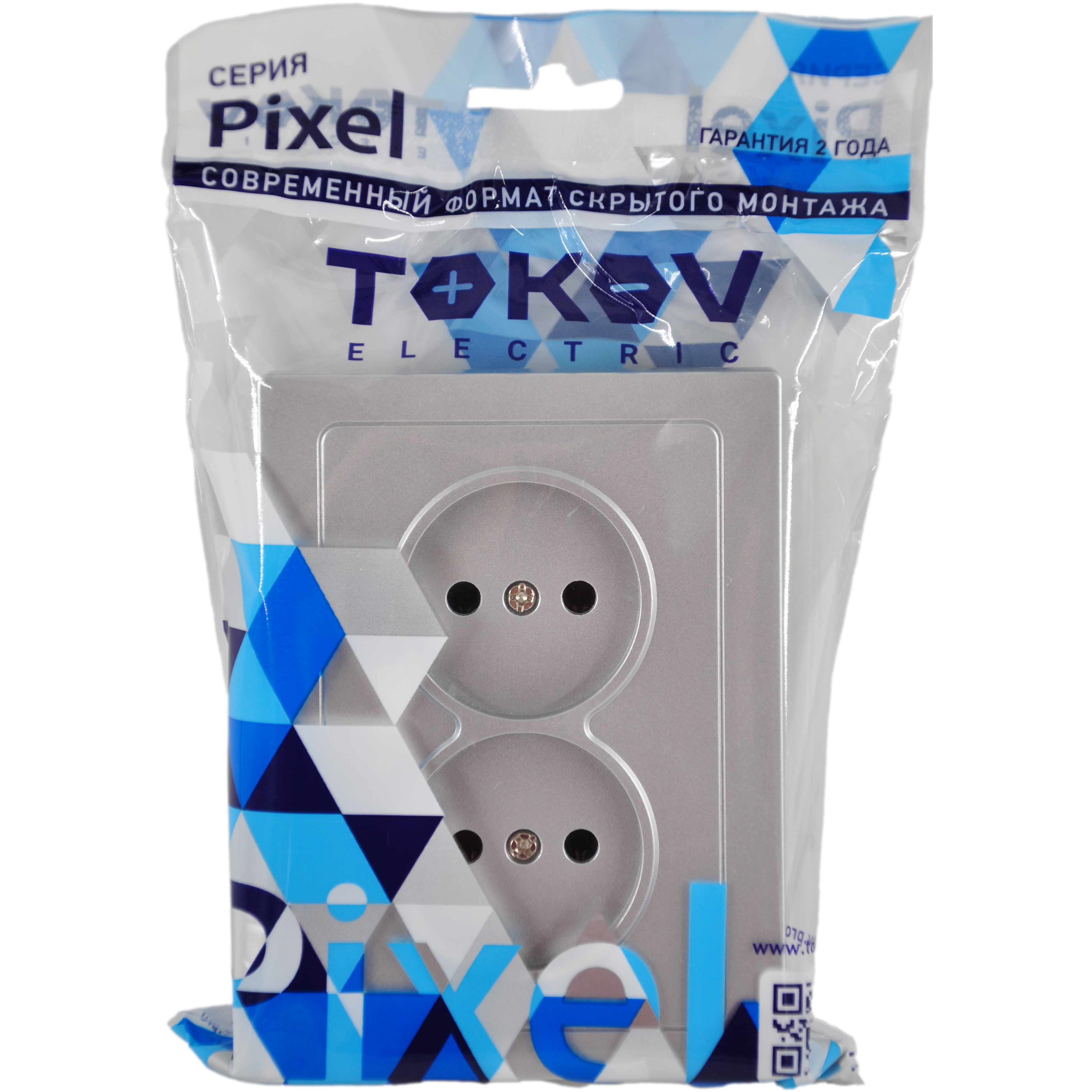 Розетка 2-м СП Pixel 16А IP20 без заземл. в сборе алюм. TOKOV ELECTRIC TKE-PX-R2F-C03