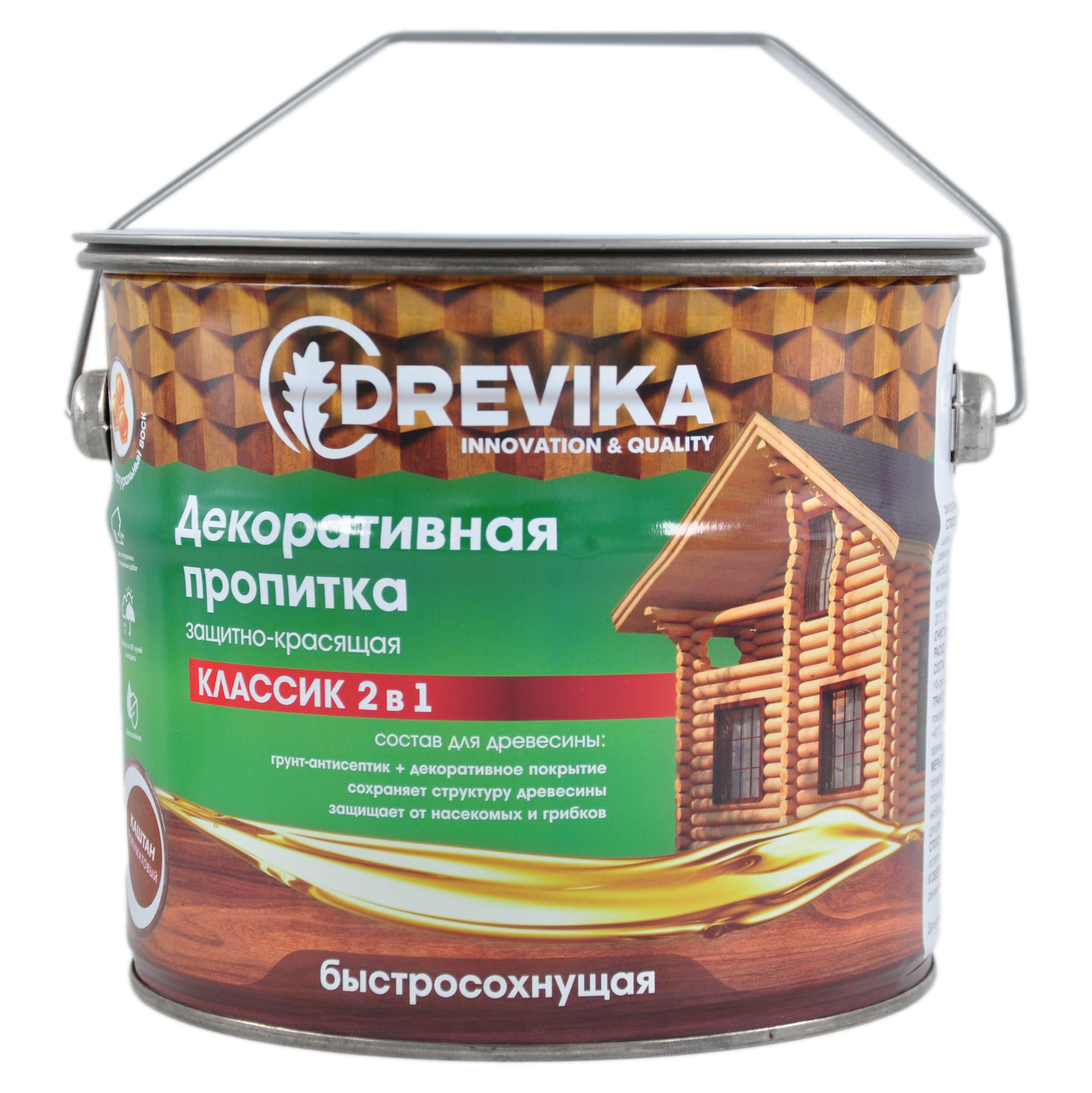 Декоративная пропитка DREVIKA 2в1 Классик каштан 2,7 л