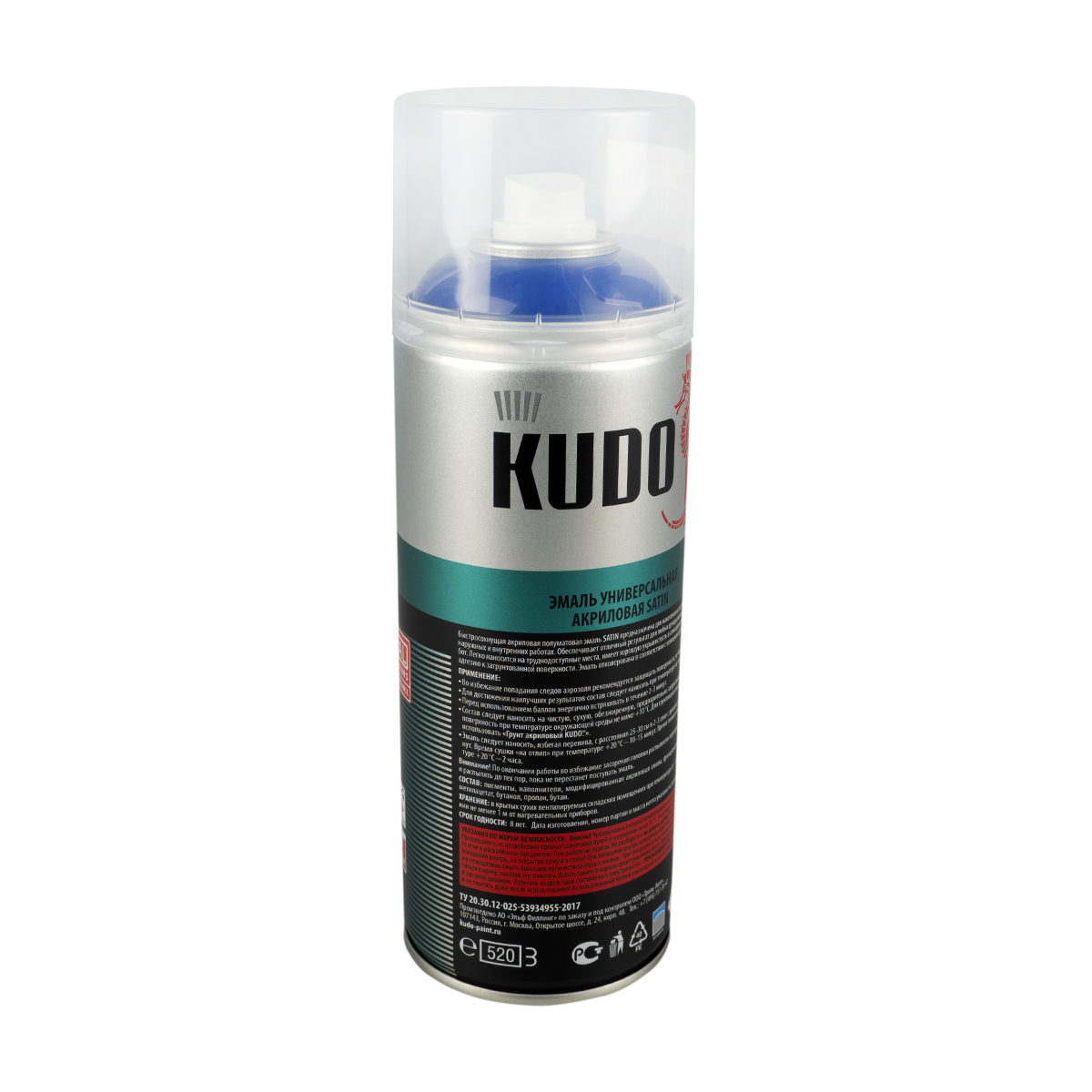 Аэрозольная акриловая краска Kudo Satin KU-0A5002, 520 мл, RAL 5002, синяя