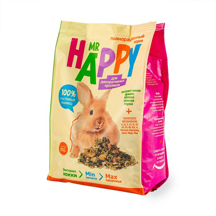 Корм MR HAPPY сухой для декоративных кроликов, 900 г