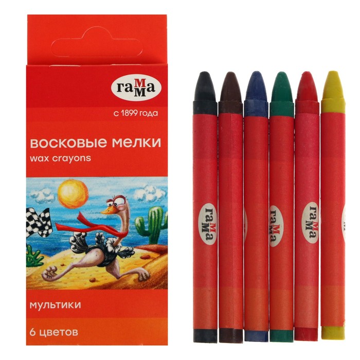 Мелки восковые 6цв Гамма "Мультики", круглые (2131018_01_28)