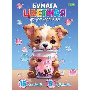 Бумага цветная А4 двухсторонняя 16 листов/8 цветов Пушистый озорник