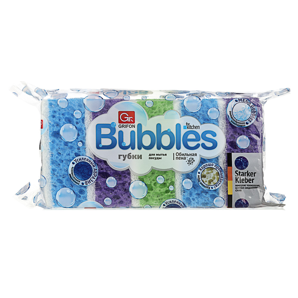 GRIFON Губки для мытья посуды 5шт, поролон, Bubbles, 900-104