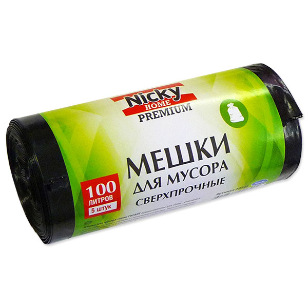 мешки для мусора 100л/5шт/LDPE/80мкм Nicky Home Premium