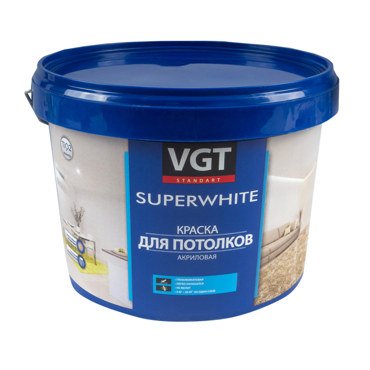 Краска для потолков VGT ВД-АК-2180, супербелая, 3 кг