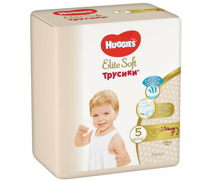 Подгузники-трусики Huggies Elite Soft 5  12-1 7 кг, 19 шт