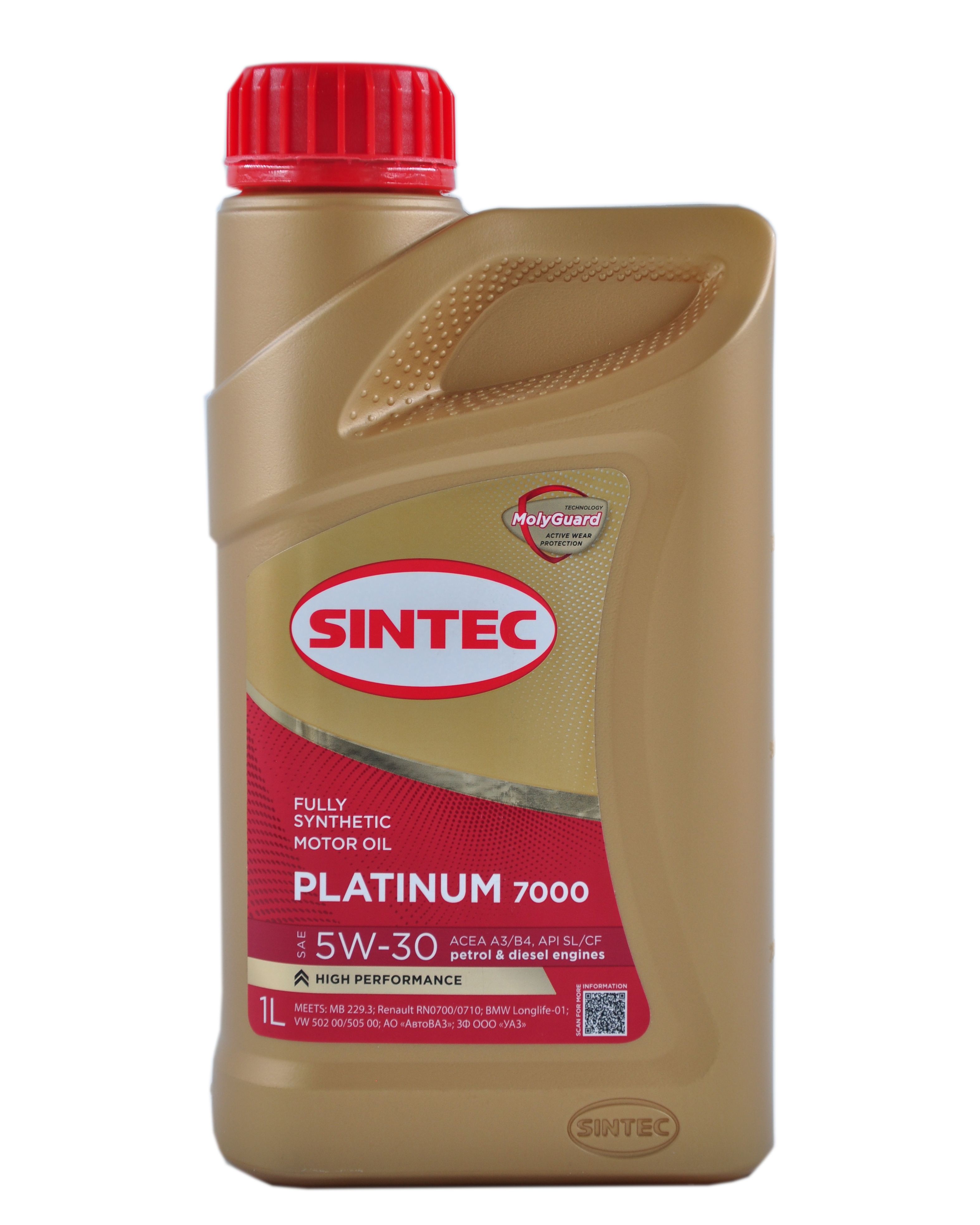 Моторное масло SINTEC Platinum 7000 5W‑30 синтетическое, 1 л, API A3/B4
