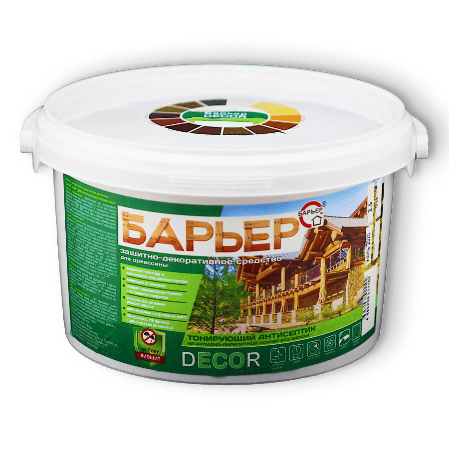 Защитно-декоративный антисептик БАРЬЕР-DECOR, орегон, ведро, 2.5 кг