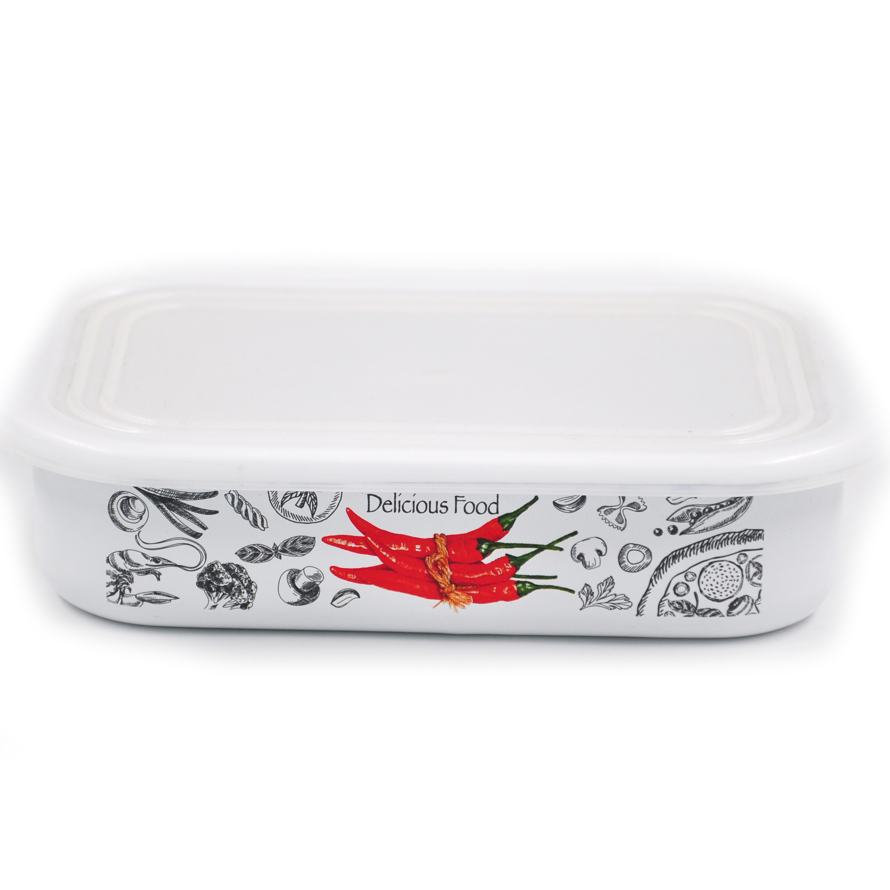 Лоток эмалированный 0,8 л Chilli, прямоугольный, пластик. крышка, APPETITE 