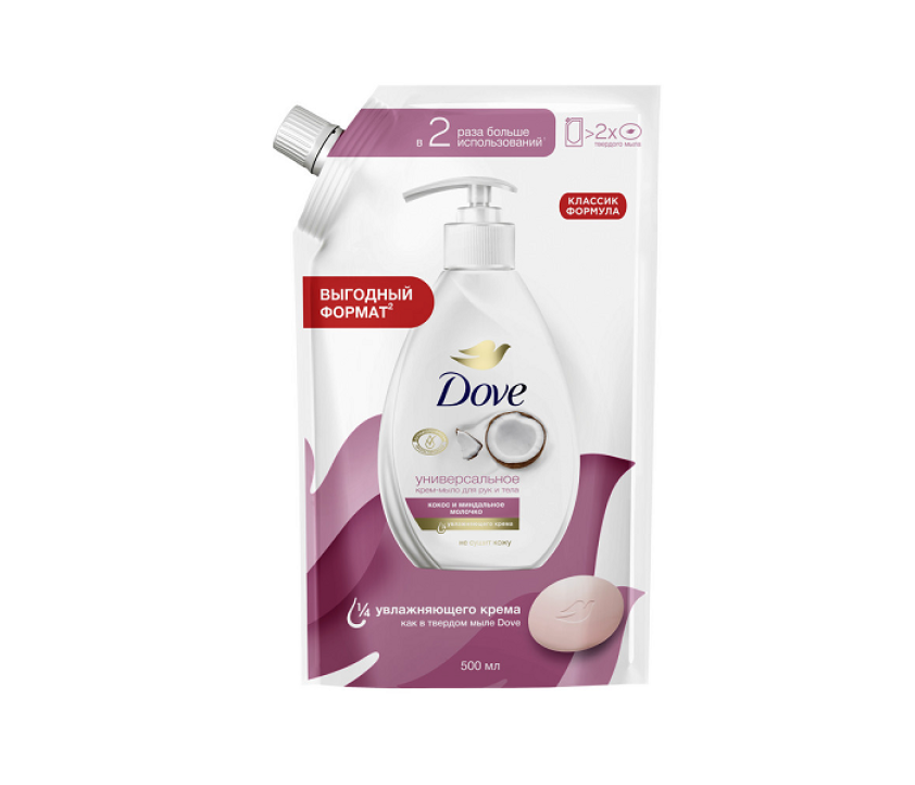 Dove жидкое крем-мыло кокос и миндальное молочко, 500 мл