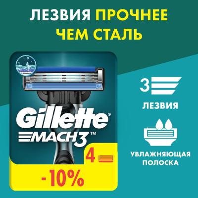 Cменные кассеты для бритья GILLETTE MACH3 4 шт