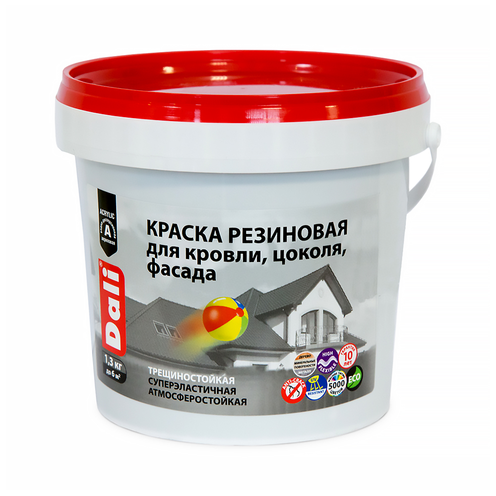 Краска резиновая Dali, глубокоматовая, база A, белая, 1,3 кг